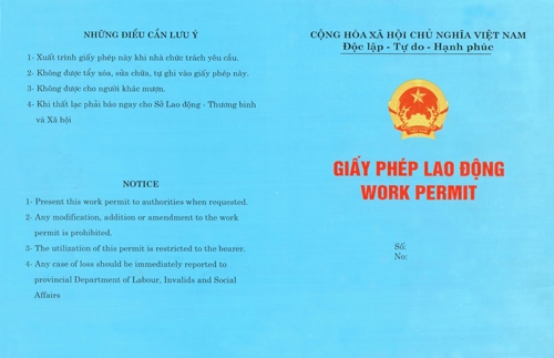 Mẫu giấy phép lao động (Work Permit) mặt ngoài